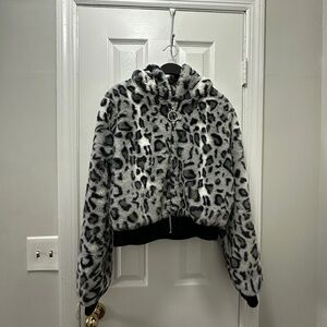 Forever 21 Faux Fur Jacket in Black and Gray